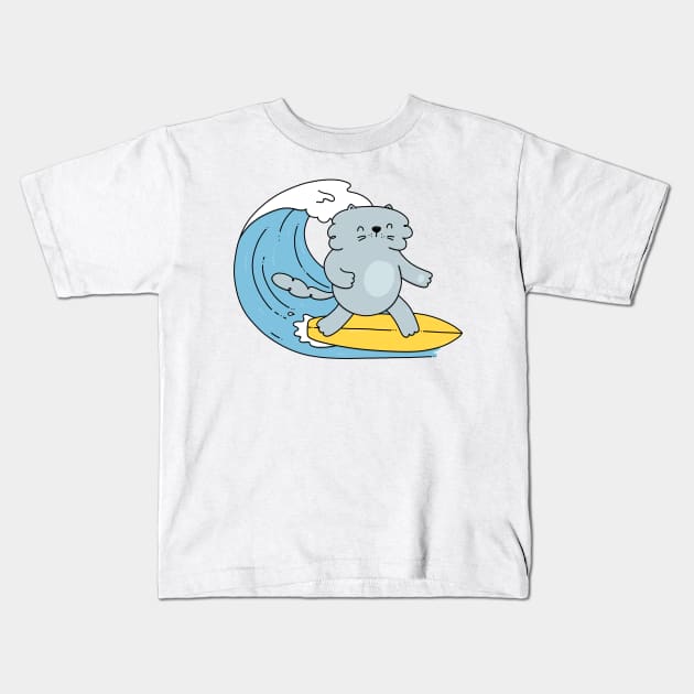 Surfing Cat Kids T-Shirt by rafs84